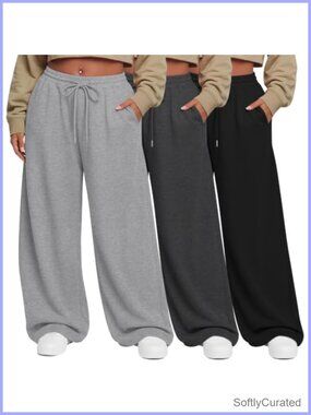 Plus Size Wide Leg Sweatpants Palazzo Pants Polyester Cotton 3 Pack